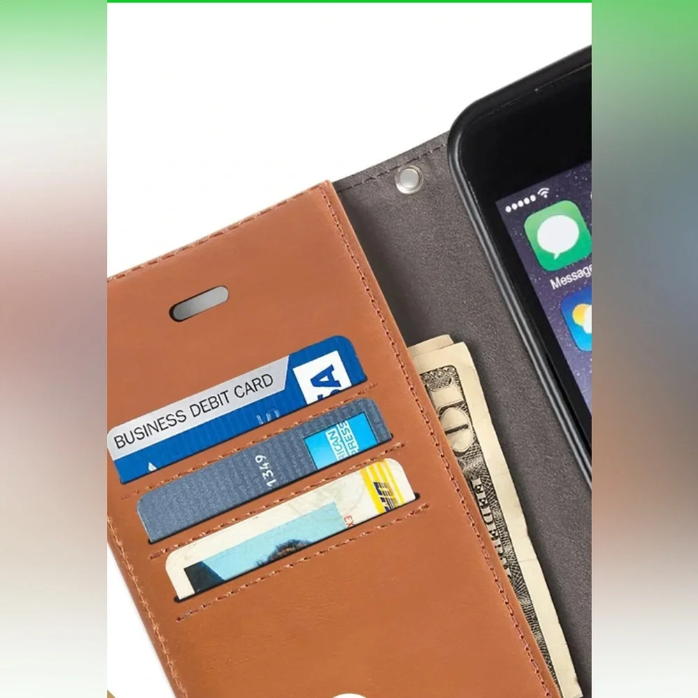 SafeSleeve Leather Wallet Case iPhone 15 Plus RFID EMF Blocker Brown